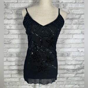 MKM Vintage Y2K Sequin Black Floral Top